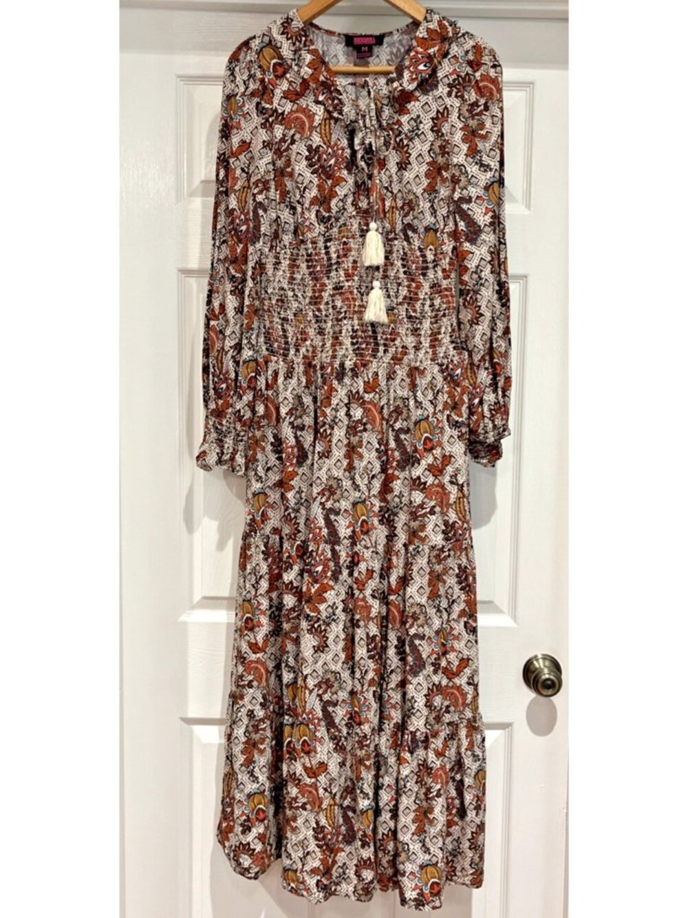 Rock & Roll Denim Dress Medium Western Floral Maxi Slit Boho Earthy Prairie